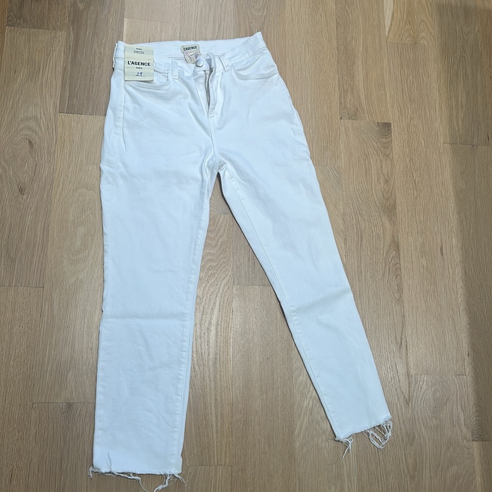 L'AGENCE Sada High Rise Cropped Straight Jeans in Blanc Women's Size 29 - Picture 3 of 9